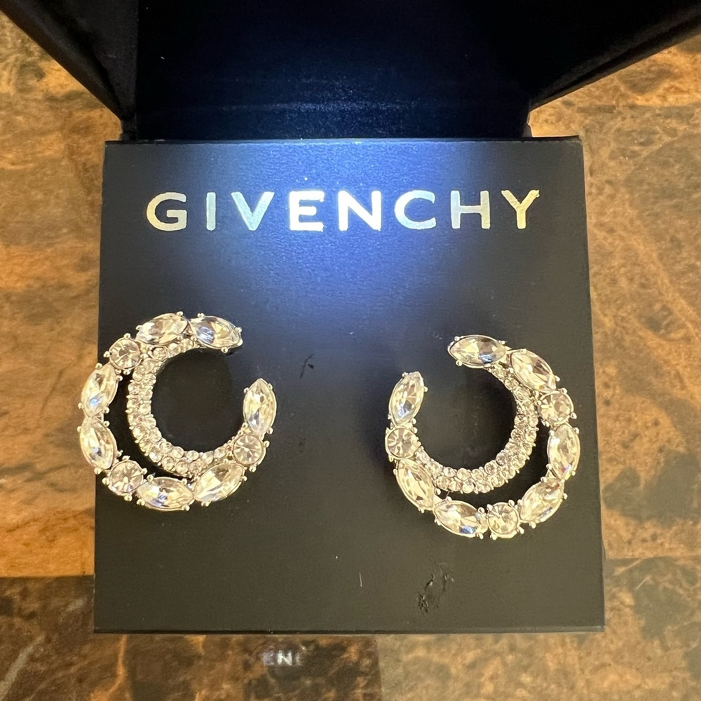 Givenchy Silver and Crystal Hoop Earrings - Picture 2 of 6
